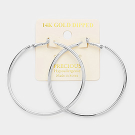 14K White Gold Dipped 2.25 Inch Hypoallergenic Hoop Earrings