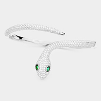 Rhodium Plated AAA CZ Cubic Zirconia Snake Hinged Bracelet