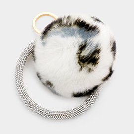 Animal Pattern Pom Pom Rhinestone Pave Bangle Keychain / Bracelet