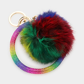 Pom Pom Rhinestone Pave Bangle Keychain / Bracelet