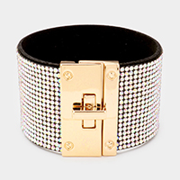 Embellished Rhinestone Wide Turn Lock Bracelet