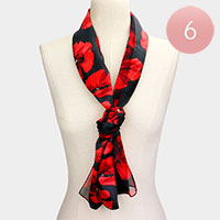 6PCS - Silk Feel Striped Flower Pattern Print Satin Scarf