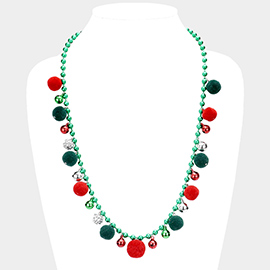 Christmas Jingle Bell Pom Pom Necklace