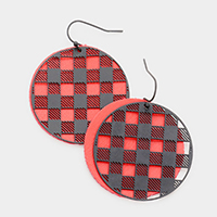 Slash Pattern Detail Faux Leather Round Earrings