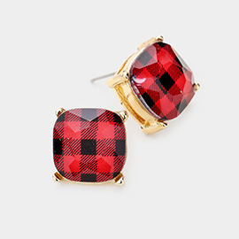 Buffalo Check Square Stone Stud Earrings