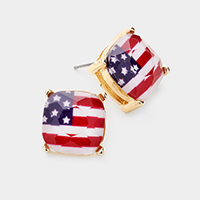 American USA Flag Square Stone Stud Earrings