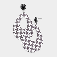 Houndstooth Check Print Cut Out Metal Teardrop Dangle Earrings