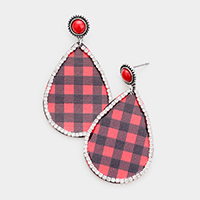 Buffalo Check Print Rhinestone Trim Metal Teardrop Earrings