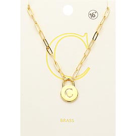 -C- Brass Metal Monogram Lock Pendant Necklace