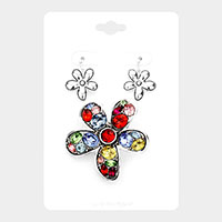 Multi Stone Flower Magnetic Pendant Set