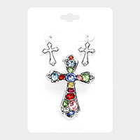 Multi Stone Cross Magnetic Pendant Set