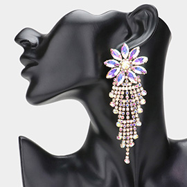 Flower Accented Rhinestone Evening Earrings