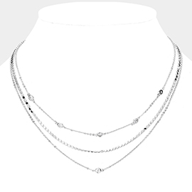 Rhinestone Station Detail Triple Layered Necklace