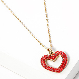 Rhinestone Embellished Open Heart Pendant Necklace