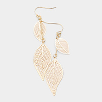 Filigree Double Metal Leaf Link Dangle Earrings