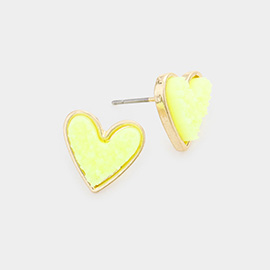 Druzy Heart Stud Earrings