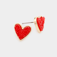 Druzy Heart Stud Earrings