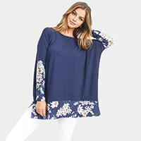 Flower Print Detail Dolman Sleeve Top