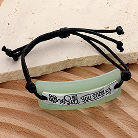 Sea you SOON Sea Glass Message Adjustable Cinch Pull Tie Bracelet