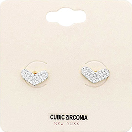 CZ Stone Paved Heart Stud Earrings