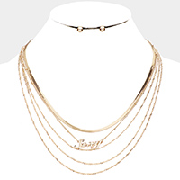 Sexy Pendant Multi Layered Metal Chain Bib Message Necklace