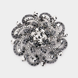 Round Stone Flower Pin Brooch