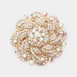 Round Stone Flower Pin Brooch