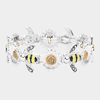 Enamel Honey Bee Two Tone Sunflower Stretch Bracelet