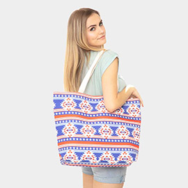 Star Stripe Aztec Beach Tote Bag