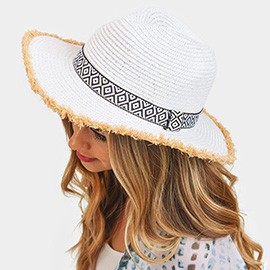 Frayed Trim Aztec Straw Hat