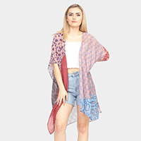 Mixed Pattern Kimono Poncho