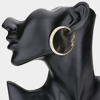 Rhinestone Embellished Metal Hoop Earrings