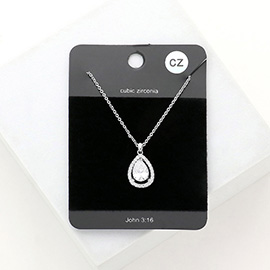 CZ Teardrop Stone Pendant Necklace