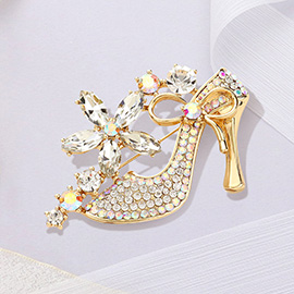 Stiletto Heel Marquise Stone Flower Pin Brooch