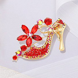 Stiletto Heel Marquise Stone Flower Pin Brooch