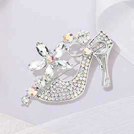 Stiletto Heel Marquise Stone Flower Pin Brooch