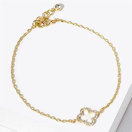 Gold Dipped CZ Quatrefoil Charm Bracelet