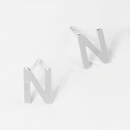 -N- White Gold Dipped Metal Monogram Stud Earrings