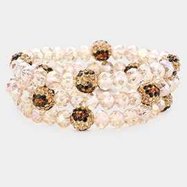 3PCS - Leopard Pattern Shamballa Ball Faceted Bead Stretch Bracelets