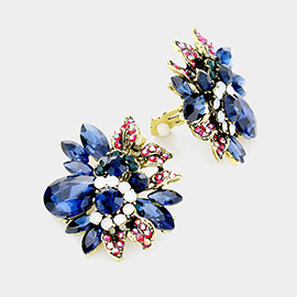 Floral Multi Stone Clip on Evening Earrings