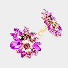 Floral Multi Stone Clip on Evening Earrings