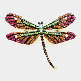 Stone Embellished Metal Dragonfly Pin Brooch