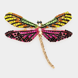 Stone Embellished Metal Dragonfly Pin Brooch