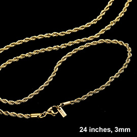 24 INCH, 3mm Stainless Steel Rope Chain Necklace