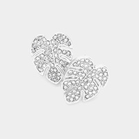 Rhinestone Embellished Tropical Leaf Stud Earrings