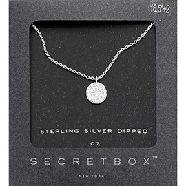 SECRET BOX_Sterling Silver Dipped CZ Round Pendant Necklace