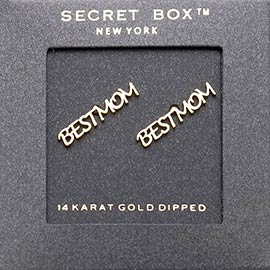 SECRET BOX_14K Gold Dipped BEST MOM Metal Message Stud Earrings