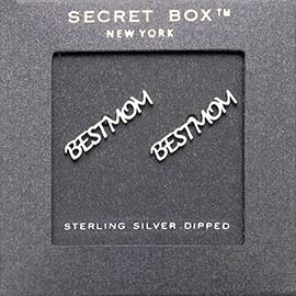 SECRET BOX_Sterling Silver Dipped BEST MOM Metal Message Stud Earrings