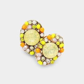 Multi Stone Cluster Oval Stud Earrings