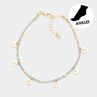 Metal Smile Station Seed Beaded Anklet